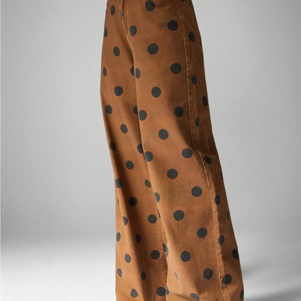 Missguided Brown Wide-Leg Polka Dot Pants with Black Dots - Picture 2 of 7